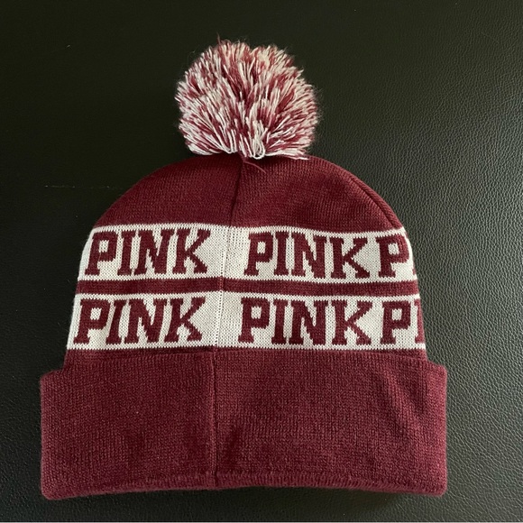 Victoria’s Secret Pink maroon hat with pompom - Picture 1 of 4